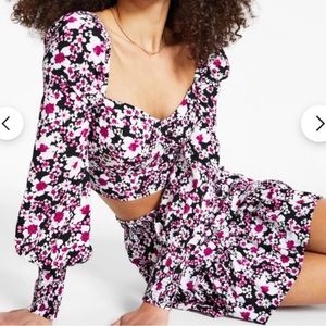 🔥NWT Bar III Women's Floral Print Bustier Blouse Size XXL. Black&pink lavender